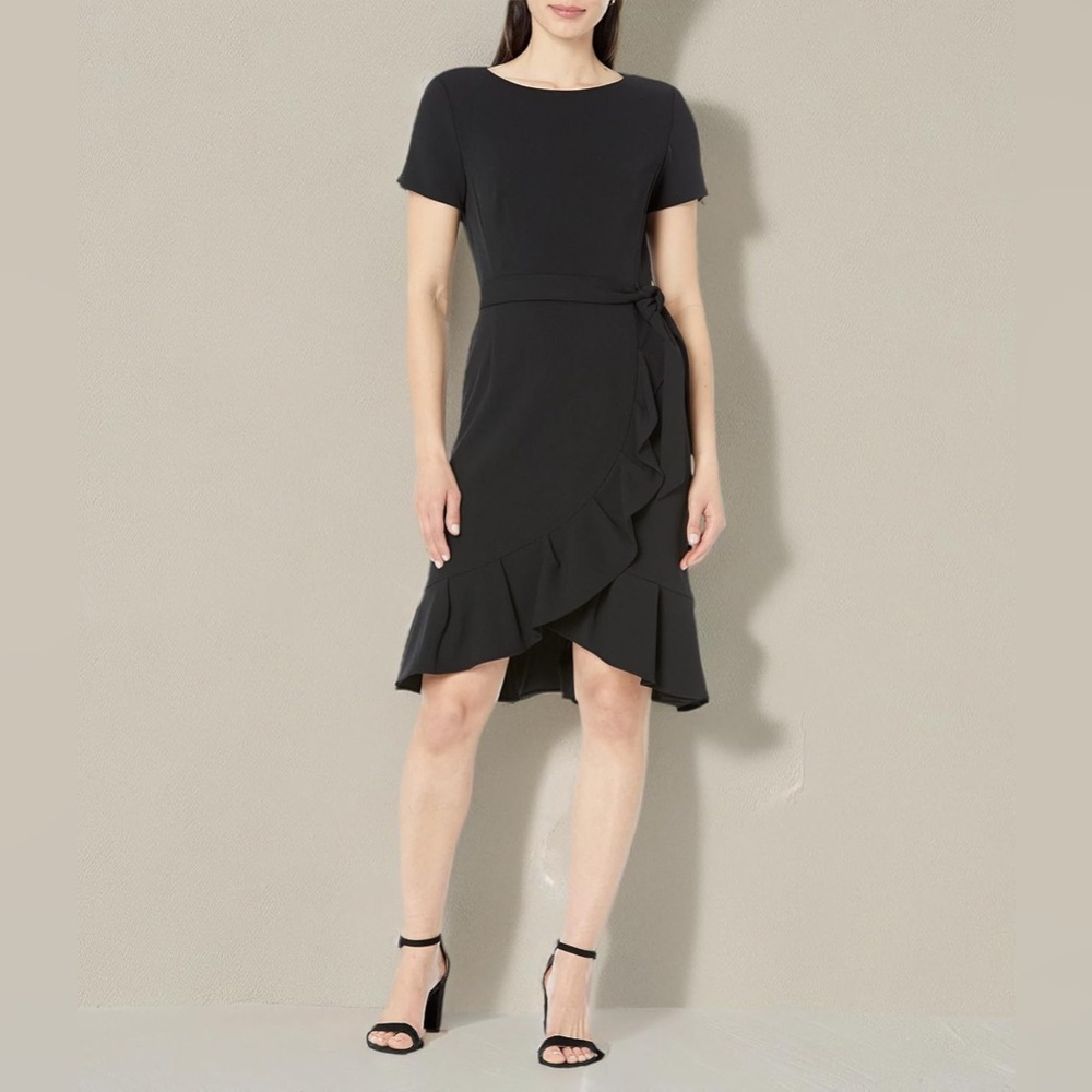 ✨Calvin Klein Black Ruffle Tulip-Hem Crepe Dress Size 4